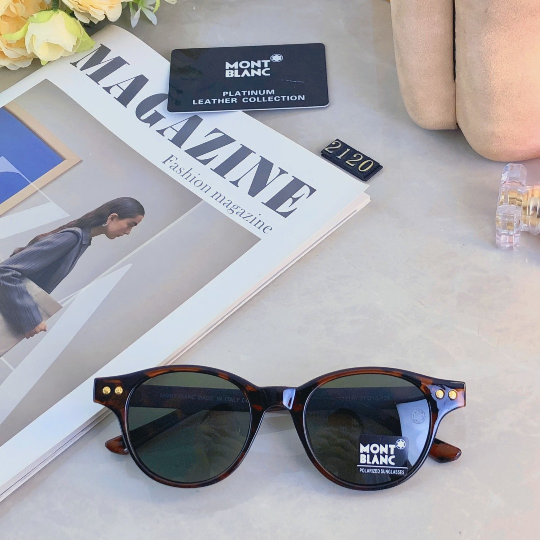 。。Mont blan*复古小圆框偏光太阳镜防紫外线玳瑁色韩版潮超轻TR墨镜