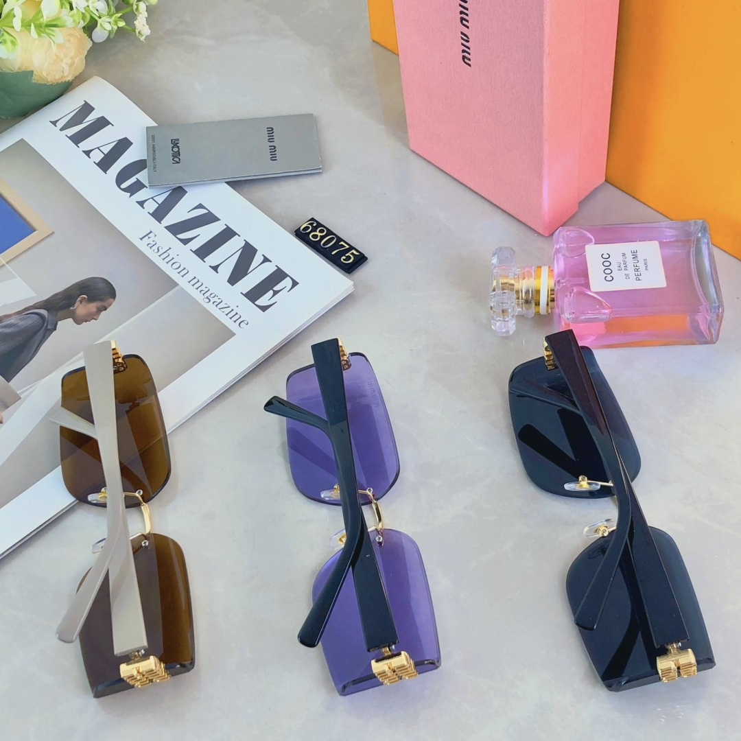 。。miumi*新款谬家欧美无框高级感太阳眼镜复古网红墨镜千禧辣妹太阳镜