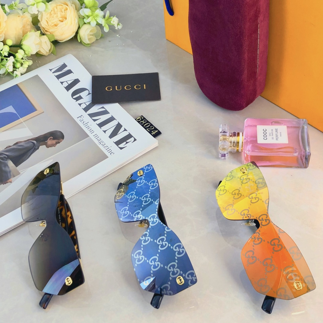 。。Gucc*网红款2025无框优质舒适防紫外线UV400太阳镜欧美范墨镜潮