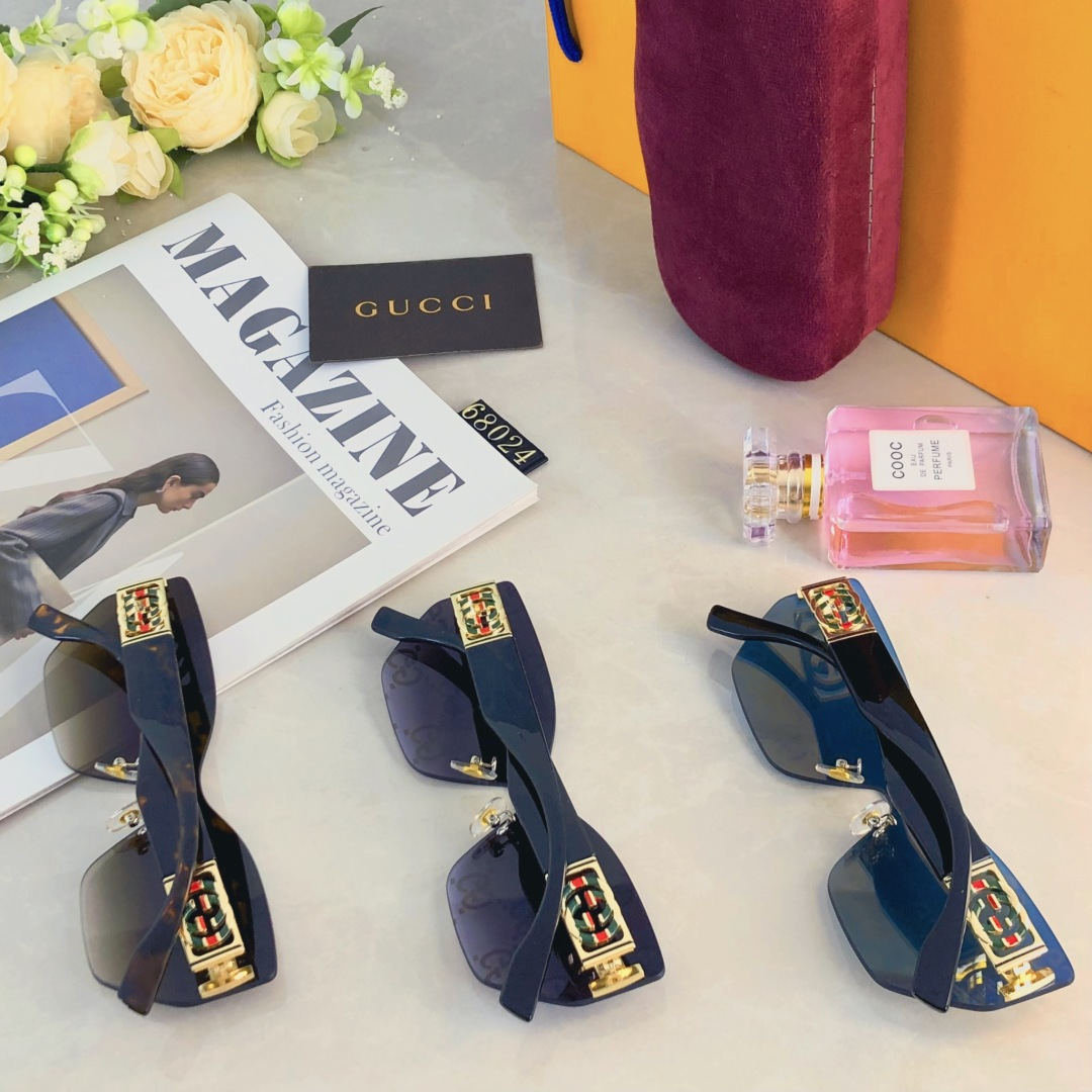 。。Gucc*网红款2025无框优质舒适防紫外线UV400太阳镜欧美范墨镜潮