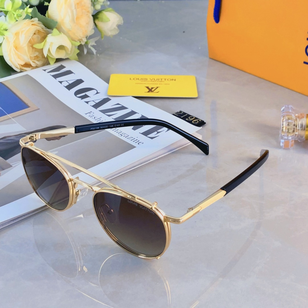 。。Louis vuitto*新款金属双梁飞行员太阳镜男女防紫外线复古偏光墨镜高级感开车潮