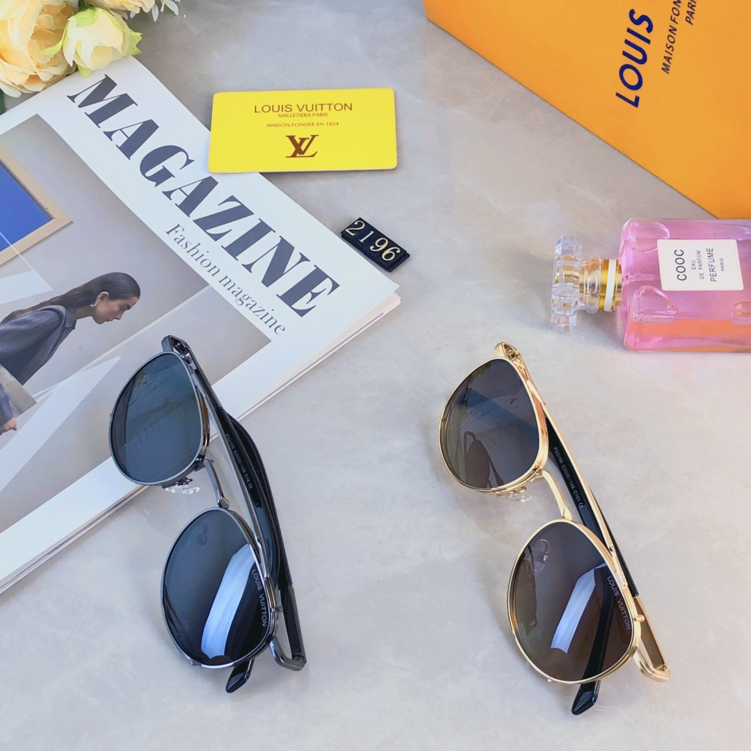 。。Louis vuitto*新款金属双梁飞行员太阳镜男女防紫外线复古偏光墨镜高级感开车潮