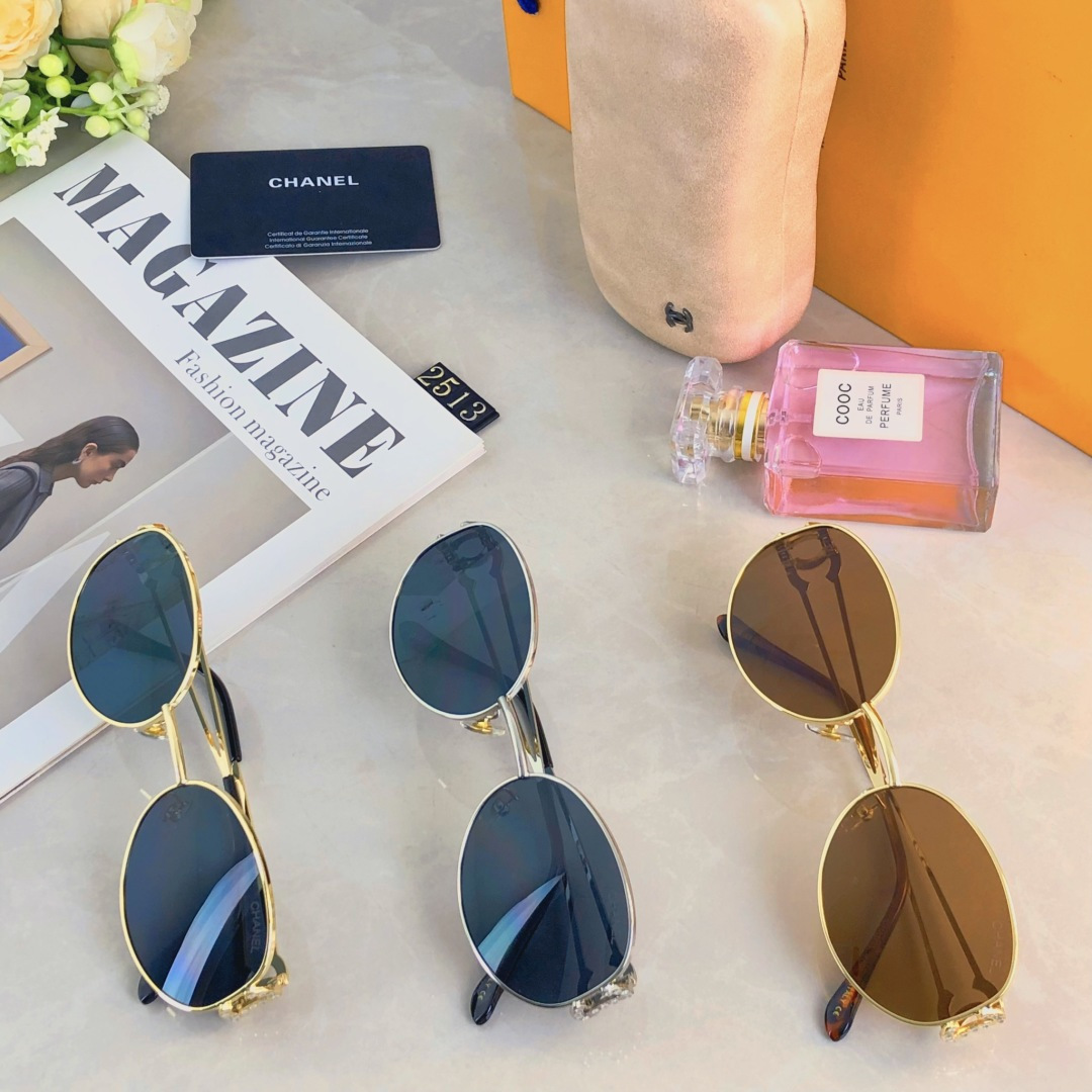 。。Chane*明星同款猫眼椭圆金属墨镜女 缕空新款百搭防紫外线太阳眼镜 