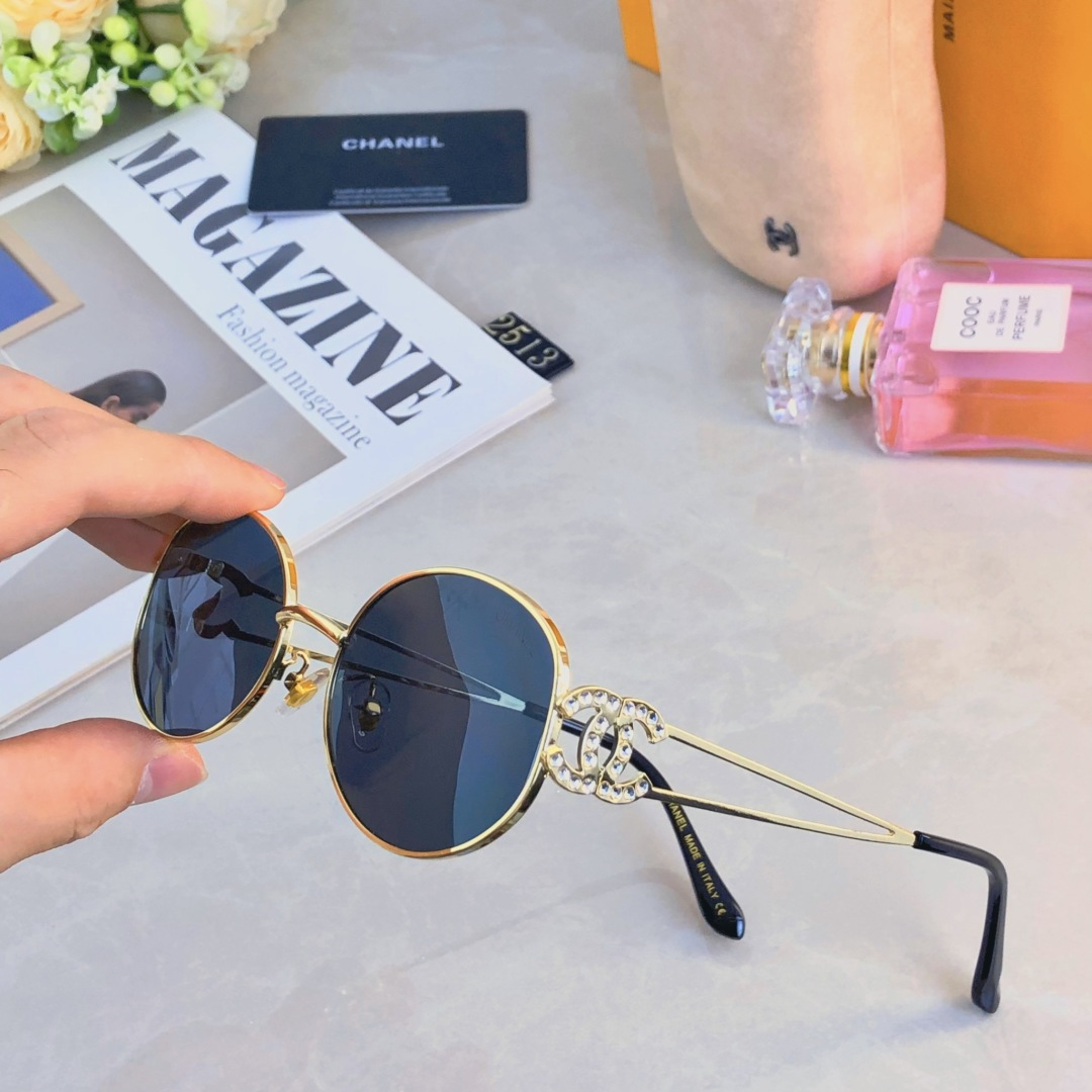 。。Chane*明星同款猫眼椭圆金属墨镜女 缕空新款百搭防紫外线太阳眼镜 