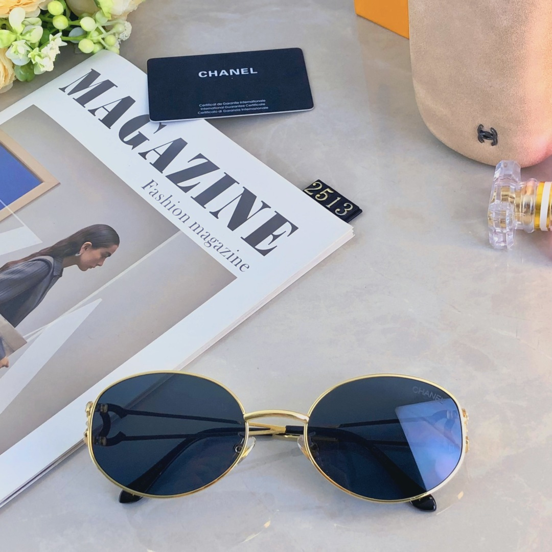 。。Chane*明星同款猫眼椭圆金属墨镜女 缕空新款百搭防紫外线太阳眼镜 