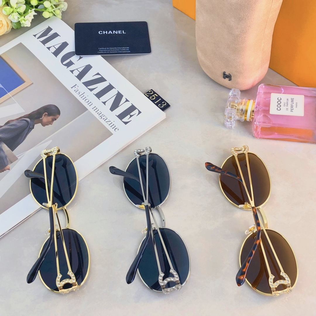 。。Chane*明星同款猫眼椭圆金属墨镜女 缕空新款百搭防紫外线太阳眼镜 