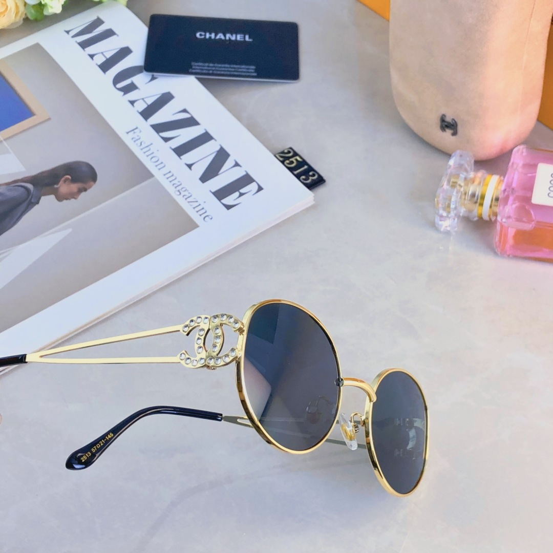 。。Chane*明星同款猫眼椭圆金属墨镜女 缕空新款百搭防紫外线太阳眼镜 
