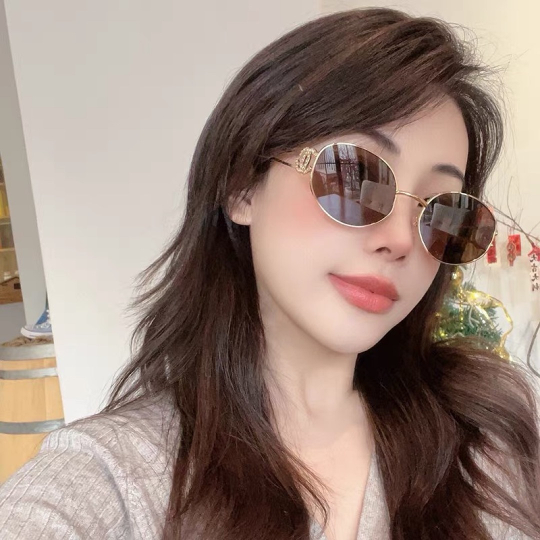 。。Chane*明星同款猫眼椭圆金属墨镜女 缕空新款百搭防紫外线太阳眼镜 