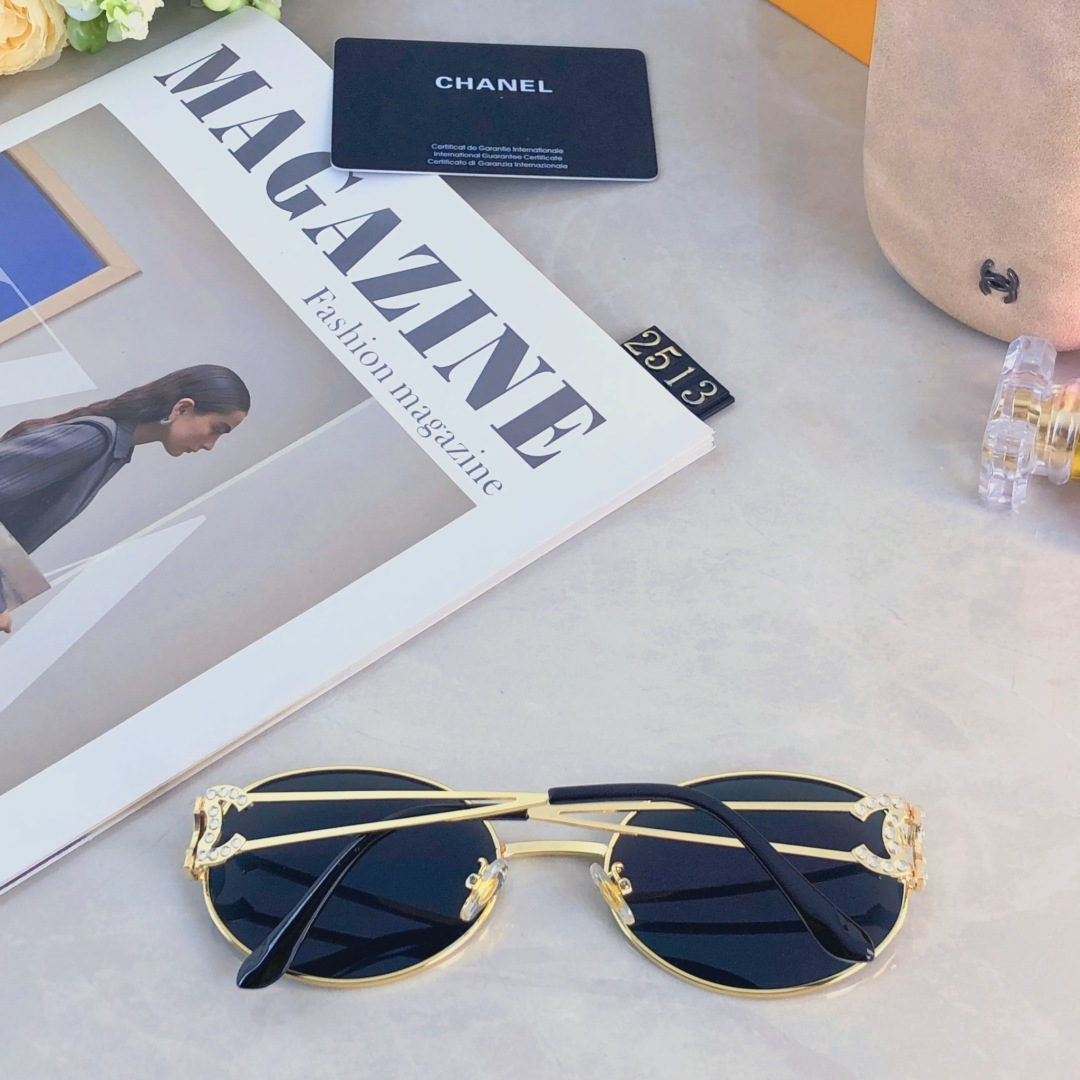 。。Chane*明星同款猫眼椭圆金属墨镜女 缕空新款百搭防紫外线太阳眼镜 