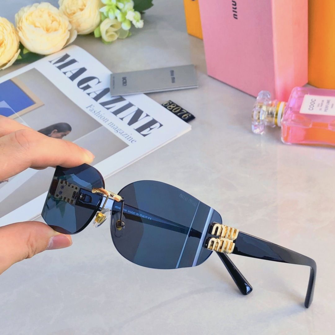 。。miumi*2025新款墨镜太阳镜女款高级感无框切边太阳眼镜防晒防紫外线