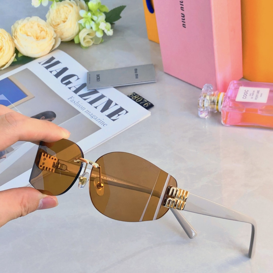 。。miumi*2025新款墨镜太阳镜女款高级感无框切边太阳眼镜防晒防紫外线