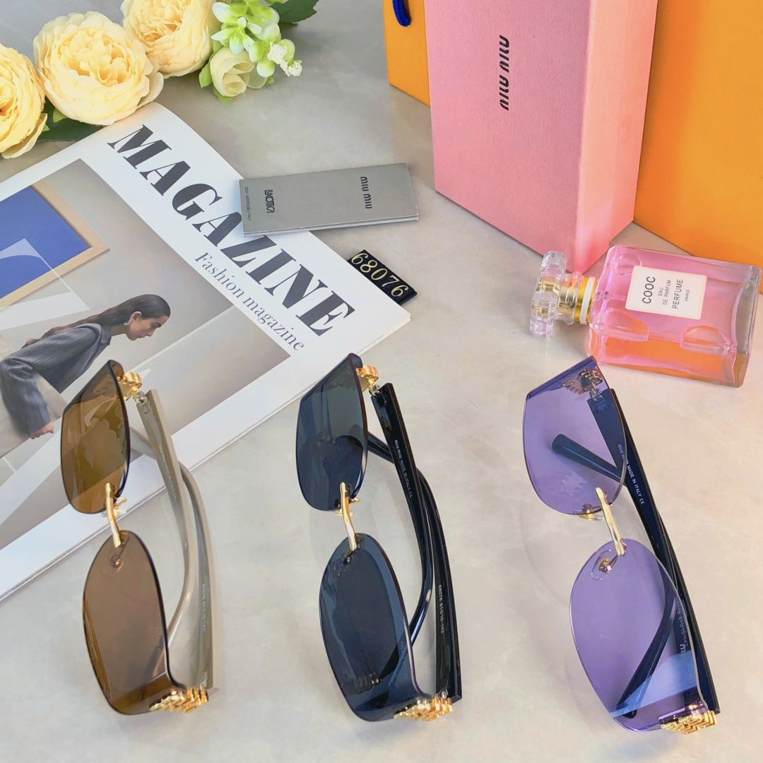 。。miumi*2025新款墨镜太阳镜女款高级感无框切边太阳眼镜防晒防紫外线