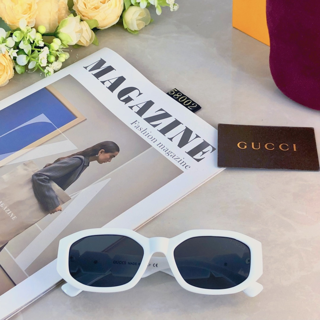 。。Gucc*韩版高级感窄框辣妹墨镜女款潮时髦遮阳夏季防晒复古太阳眼镜