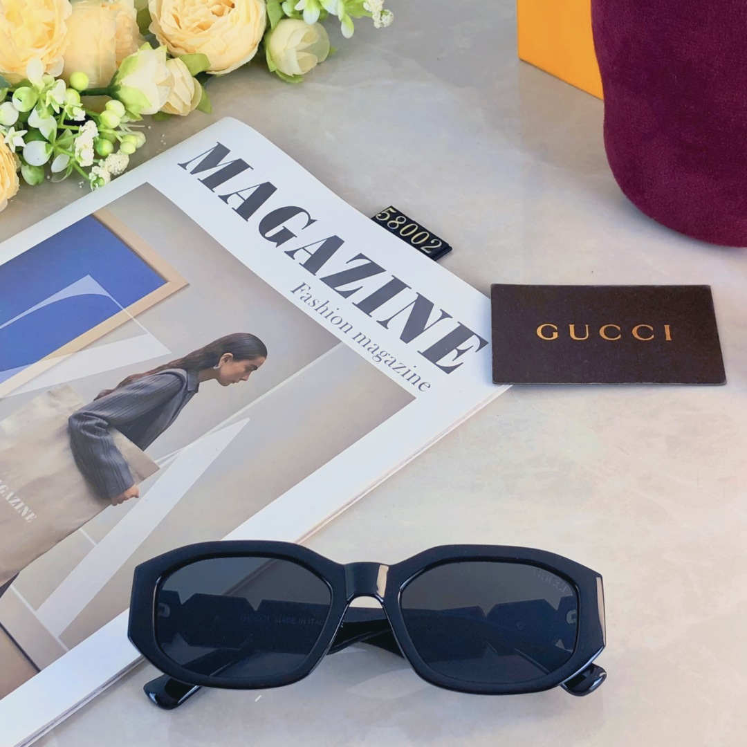 。。Gucc*韩版高级感窄框辣妹墨镜女款潮时髦遮阳夏季防晒复古太阳眼镜