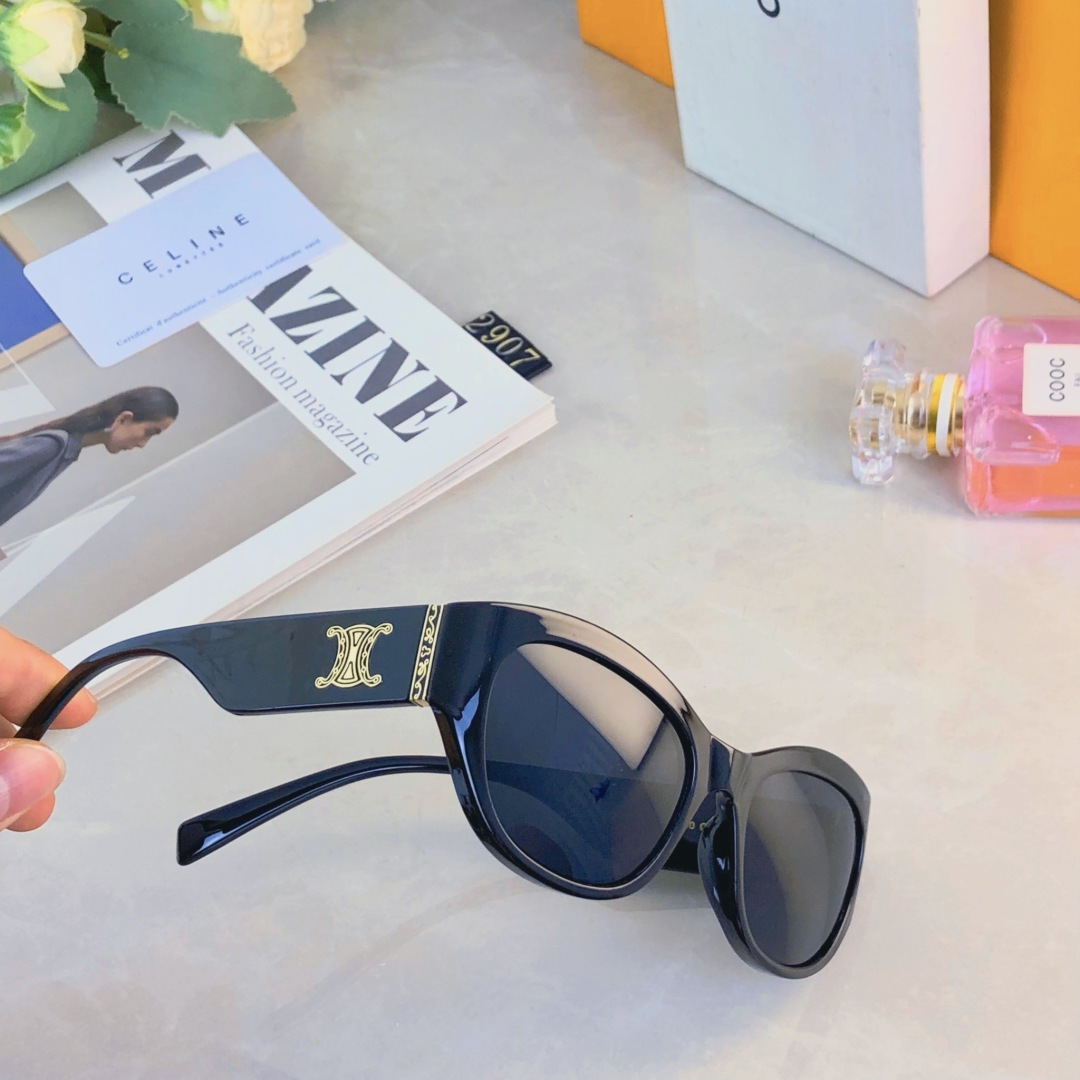 。。Celin*复古猫眼墨镜女2025新款高级感网红旅游街拍黑框太阳眼镜防紫外线