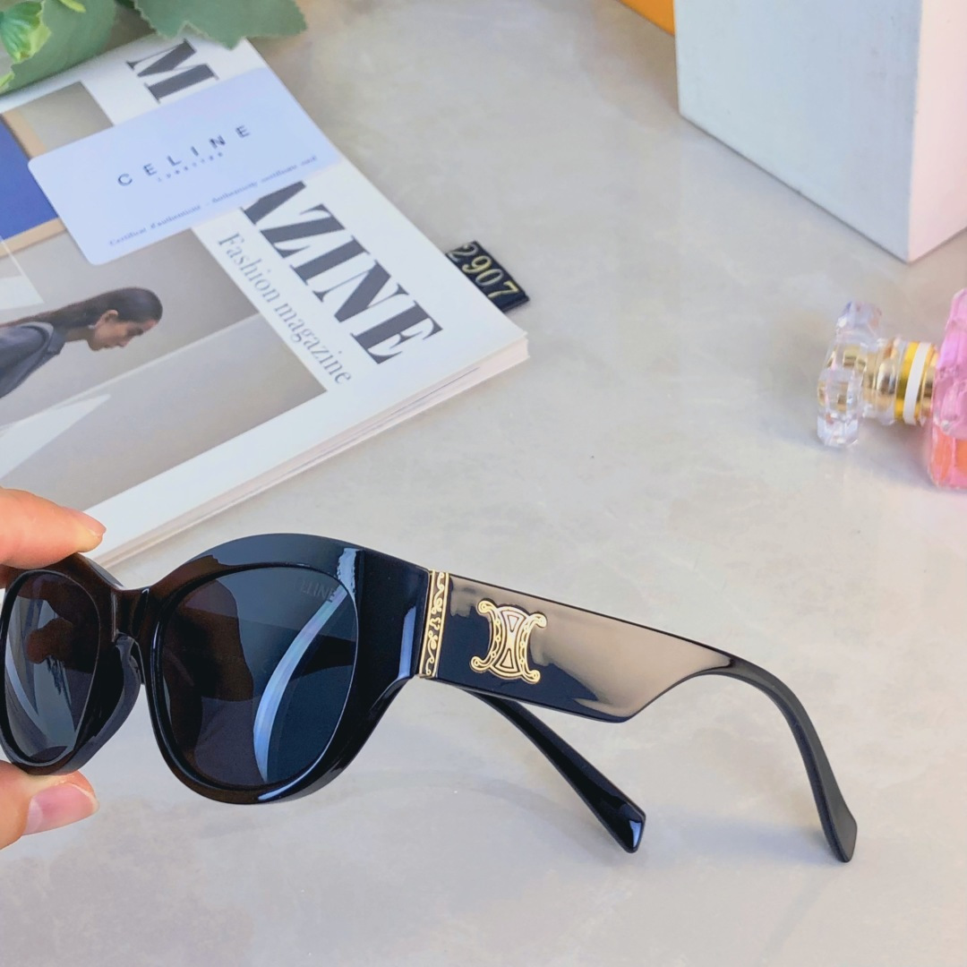 。。Celin*复古猫眼墨镜女2025新款高级感网红旅游街拍黑框太阳眼镜防紫外线