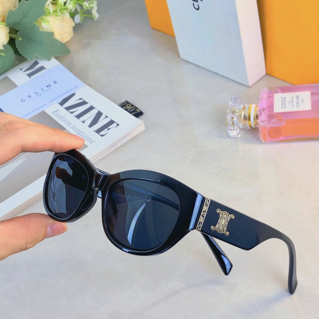 。。Celin*复古猫眼墨镜女2025新款高级感网红旅游街拍黑框太阳眼镜防紫外线
