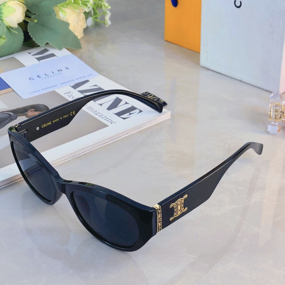 。。Celin*复古猫眼墨镜女2025新款高级感网红旅游街拍黑框太阳眼镜防紫外线