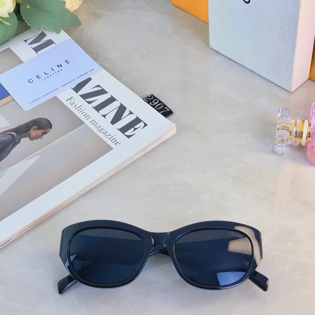 。。Celin*复古猫眼墨镜女2025新款高级感网红旅游街拍黑框太阳眼镜防紫外线