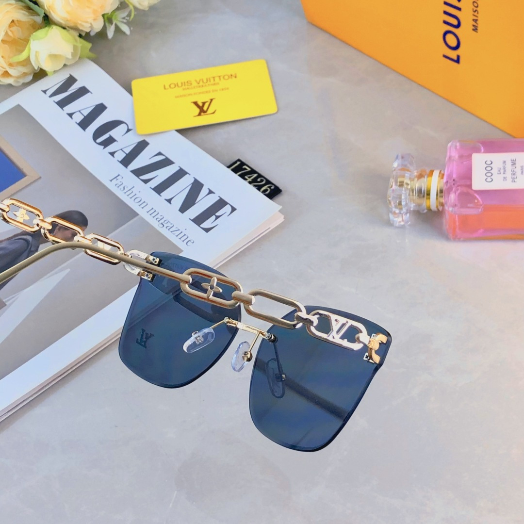 。。Louis vuitto*个性时尚金属链条镜腿太阳眼镜无框复古防紫外线墨镜小红书同款
