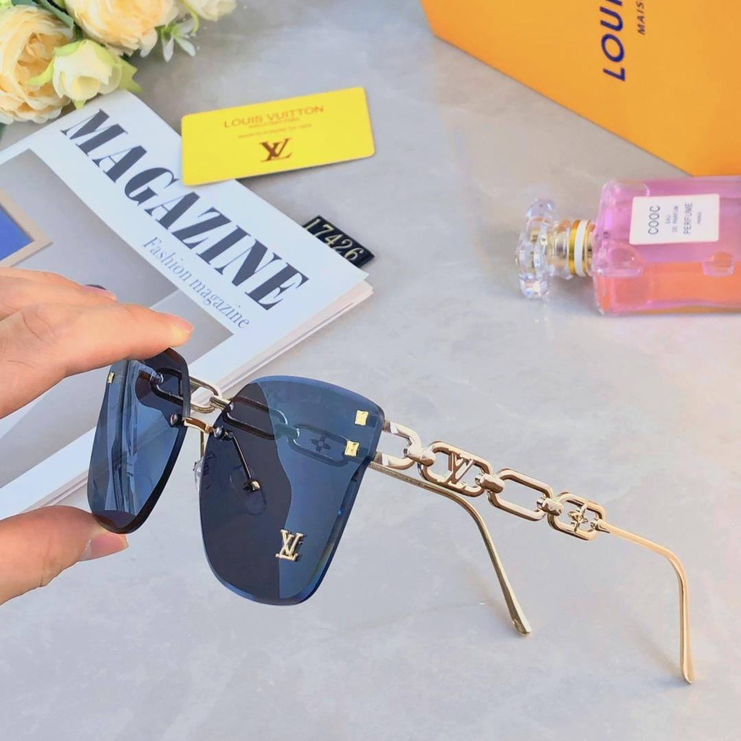 。。Louis vuitto*个性时尚金属链条镜腿太阳眼镜无框复古防紫外线墨镜小红书同款