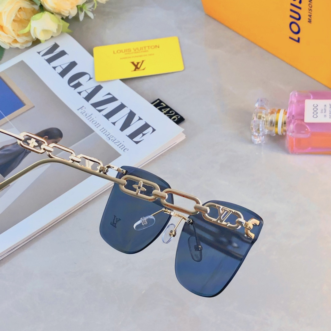 。。Louis vuitto*个性时尚金属链条镜腿太阳眼镜无框复古防紫外线墨镜小红书同款