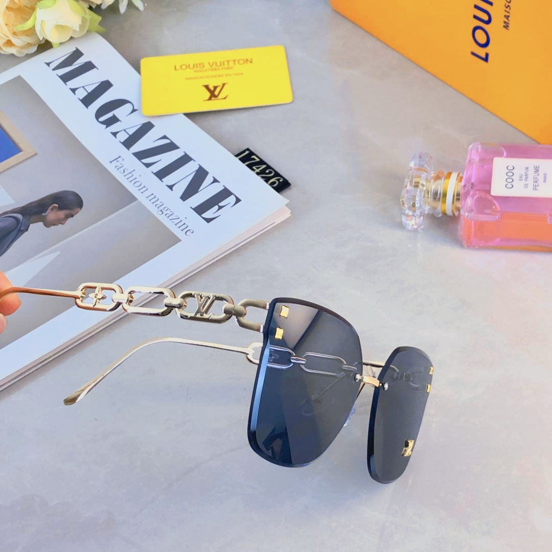 。。Louis vuitto*个性时尚金属链条镜腿太阳眼镜无框复古防紫外线墨镜小红书同款