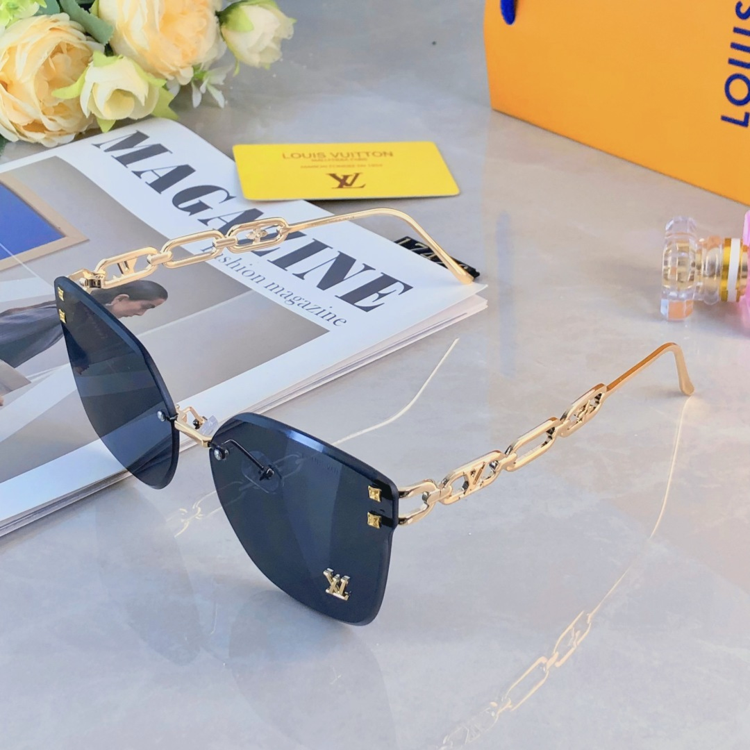 。。Louis vuitto*个性时尚金属链条镜腿太阳眼镜无框复古防紫外线墨镜小红书同款