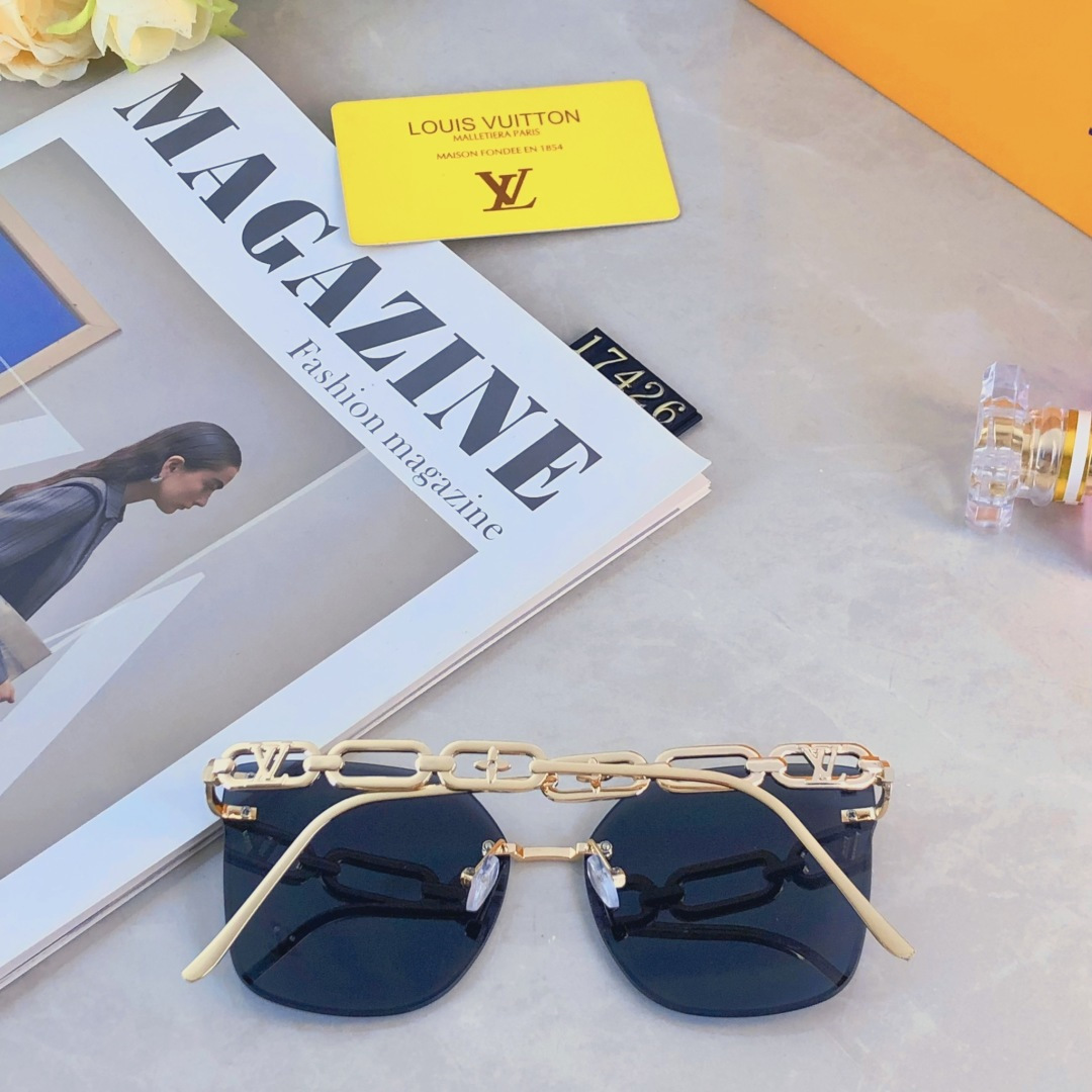 。。Louis vuitto*个性时尚金属链条镜腿太阳眼镜无框复古防紫外线墨镜小红书同款