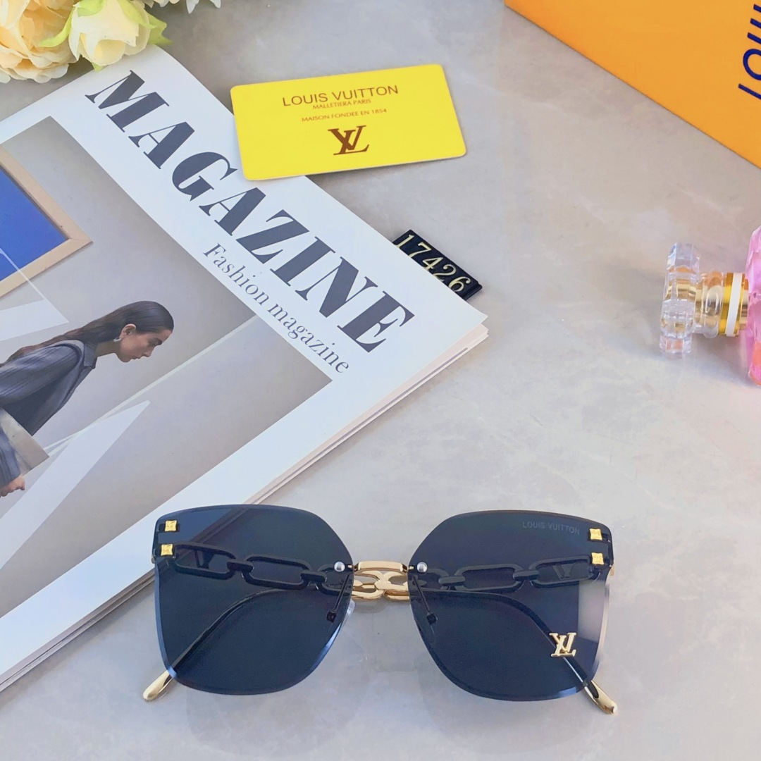 。。Louis vuitto*个性时尚金属链条镜腿太阳眼镜无框复古防紫外线墨镜小红书同款