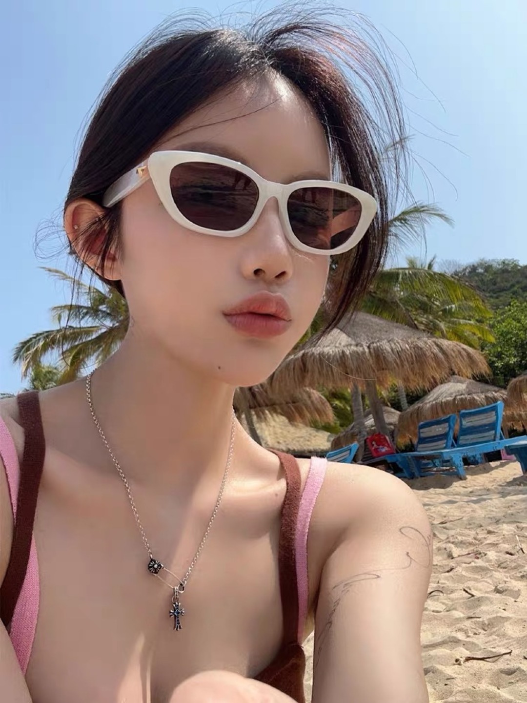 。。复古猫眼墨镜女防晒欧美街拍网红ins小众高级感星芒太阳眼镜男潮