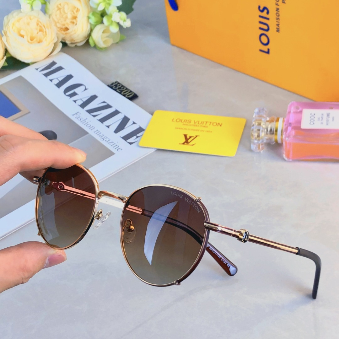 。。Louis vuitto*欧美风金属圆形复古偏光墨镜女高级感防紫外线开车时尚太阳镜男潮