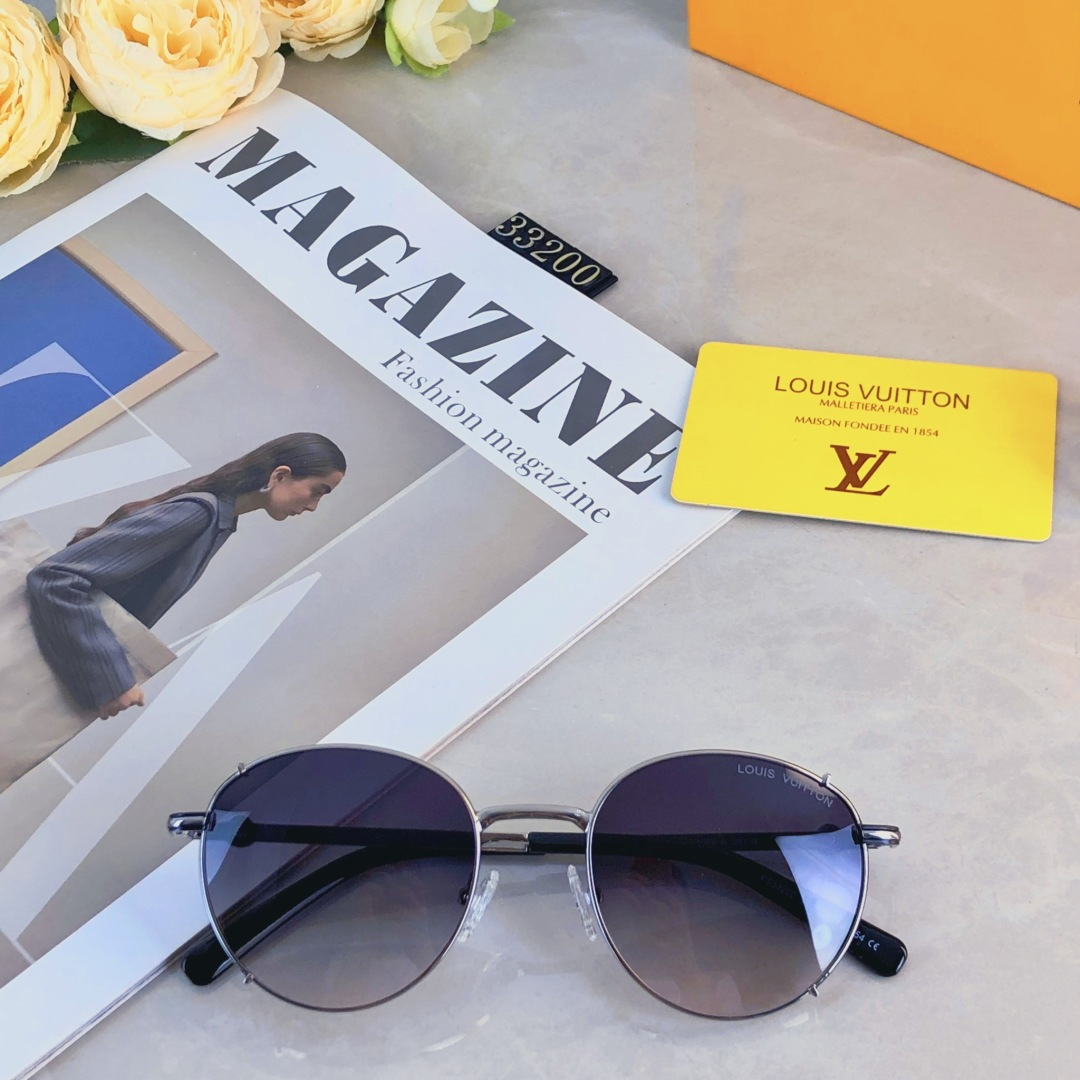 。。Louis vuitto*欧美风金属圆形复古偏光墨镜女高级感防紫外线开车时尚太阳镜男潮