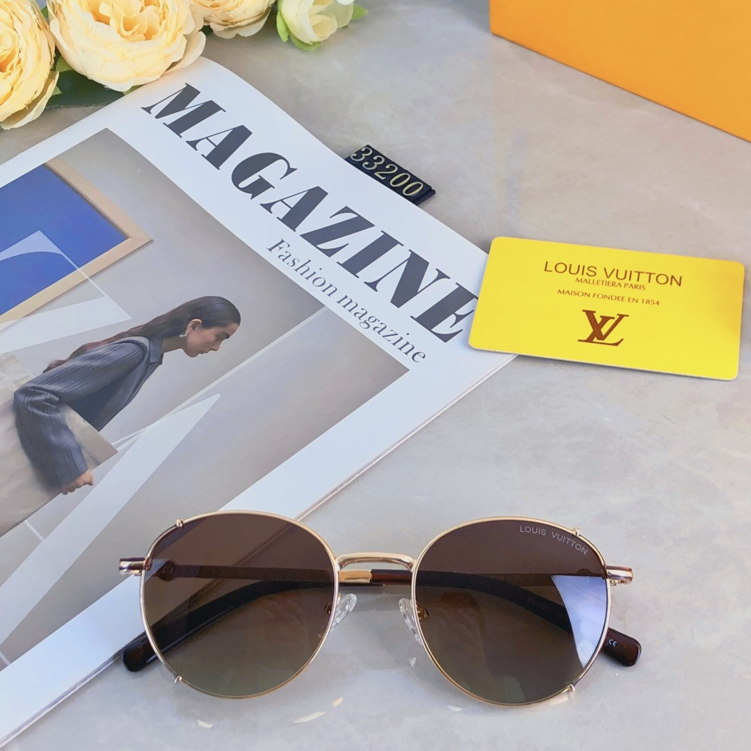 。。Louis vuitto*欧美风金属圆形复古偏光墨镜女高级感防紫外线开车时尚太阳镜男潮