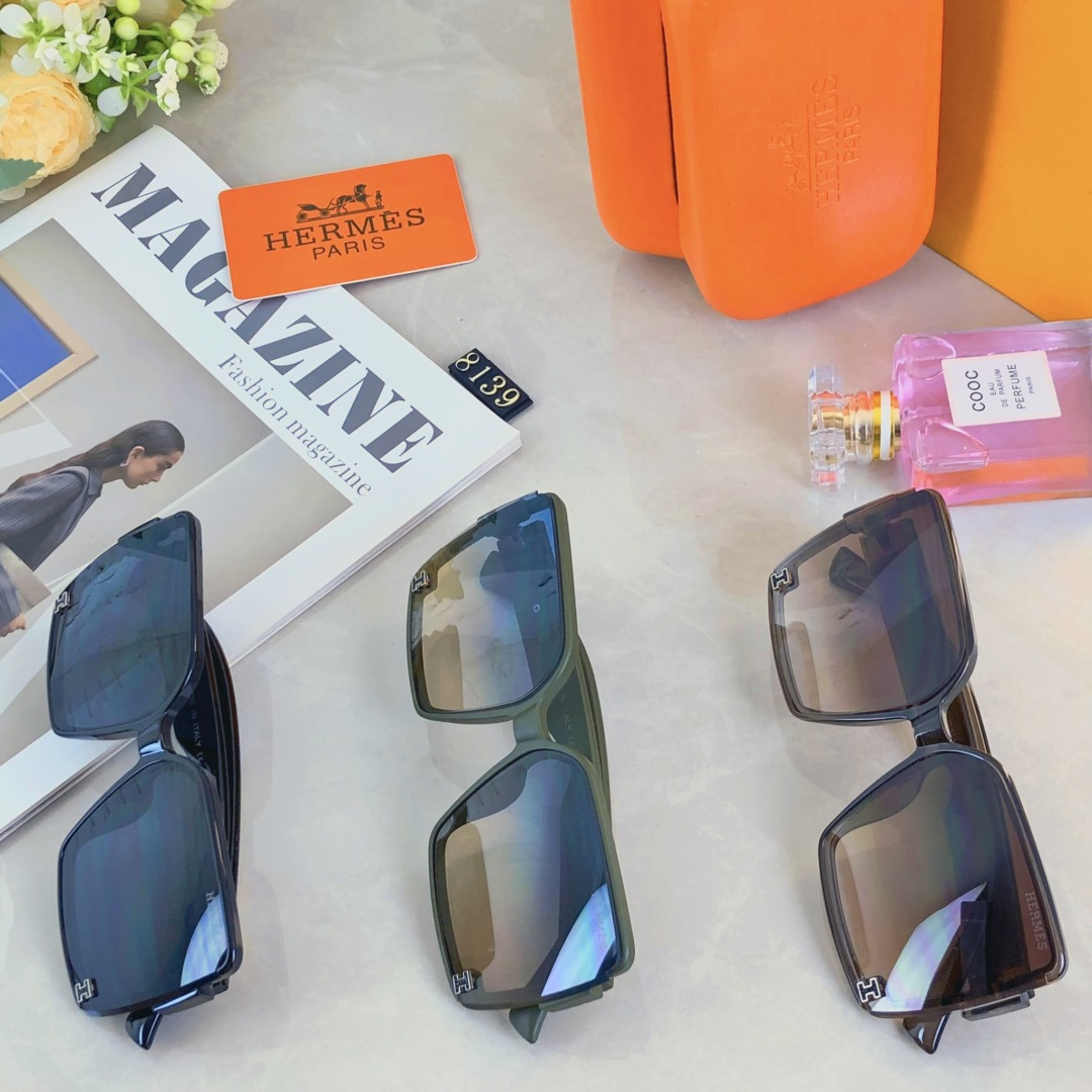 。。Herme*顶奢新款潮流方框墨镜高级感百搭防紫外线太阳眼镜