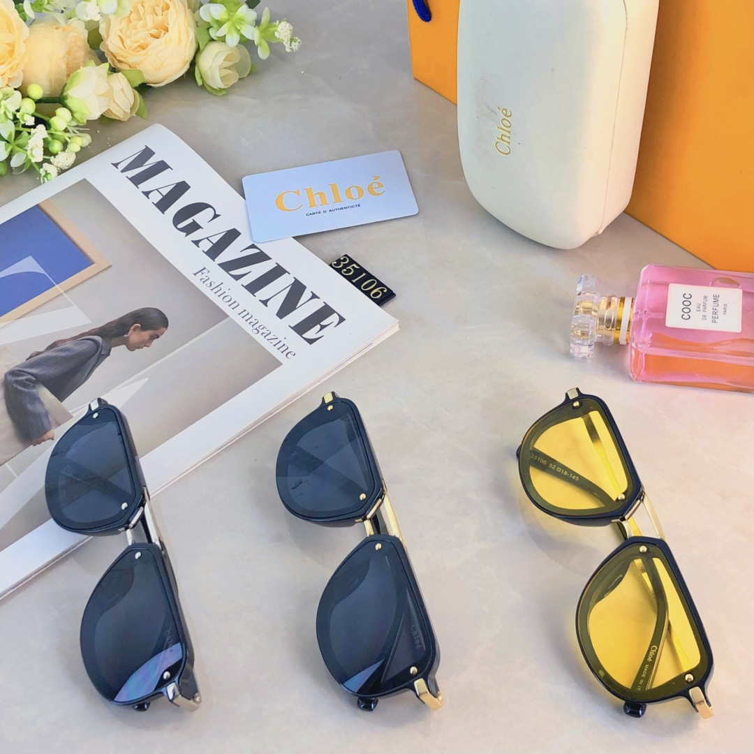 。。Chlo*新款双梁飞行员式太阳眼镜男女网红时尚穿搭装饰墨镜