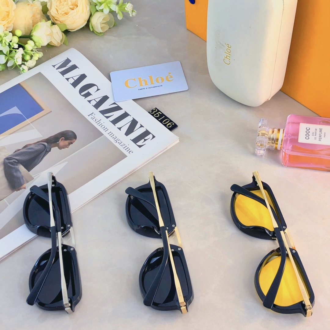 。。Chlo*新款双梁飞行员式太阳眼镜男女网红时尚穿搭装饰墨镜