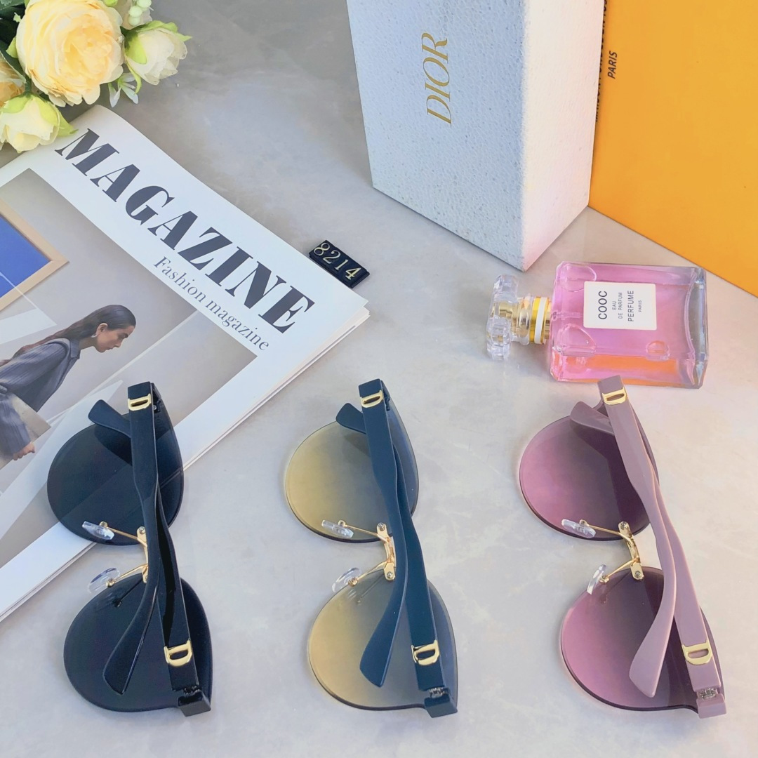 。。Dio*无框墨镜女复古圆形修脸遮阳女士太阳镜网红街拍潮流开车眼镜