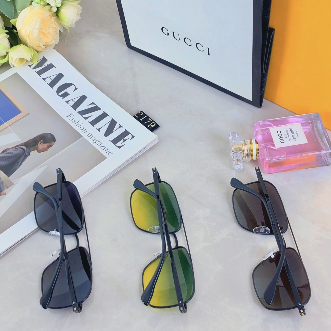 。。Gucc*偏光太阳镜男生钓鱼开车眼镜个性双梁金属墨镜时尚百搭修脸