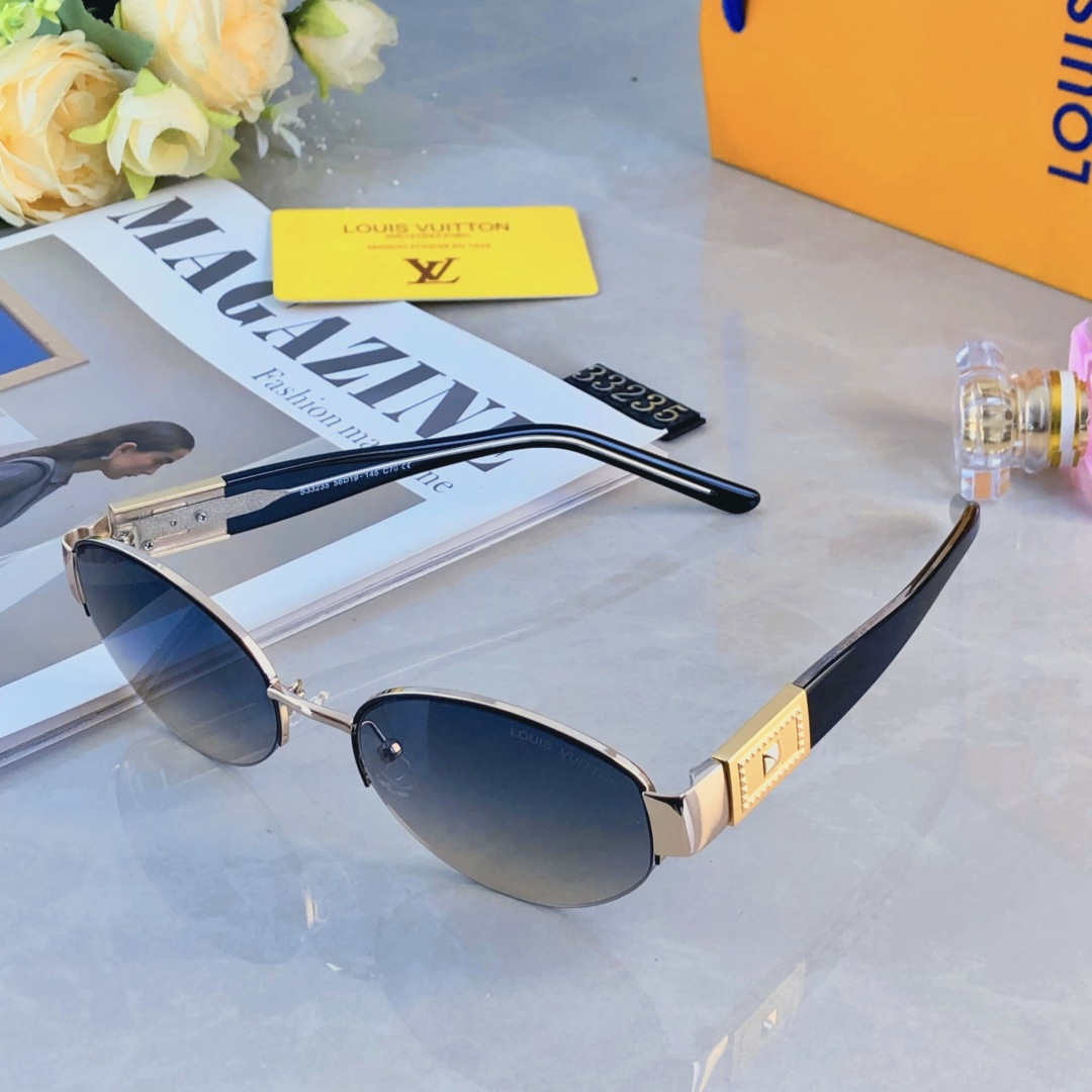 。。Louis vuitto*新款时尚椭圆小框太阳镜 男女百搭金属潮流墨镜 户外街拍防晒遮阳