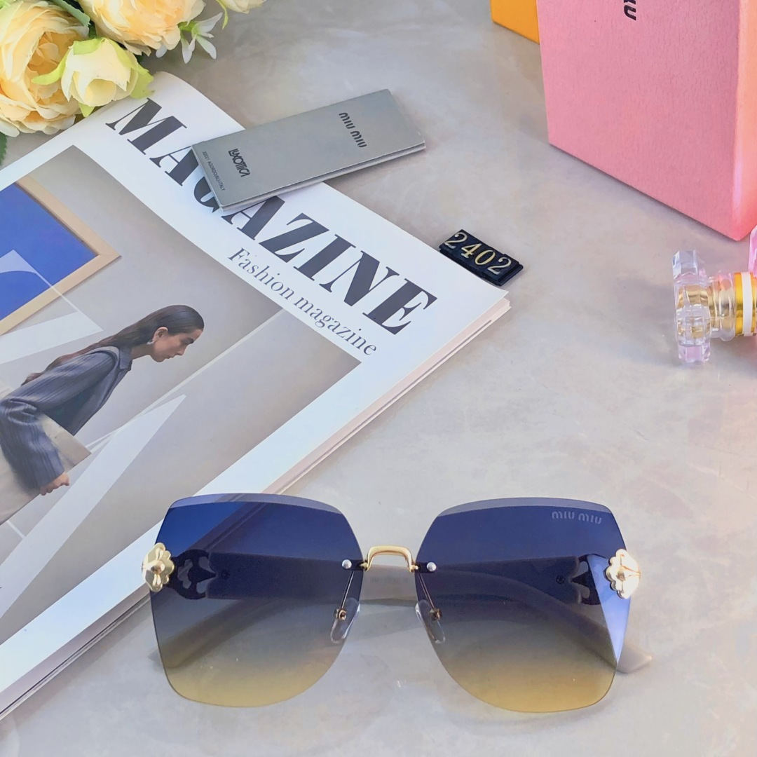 。。miumi*2025新款大框轻奢无框时尚太阳镜女防紫外线级感显脸小墨镜