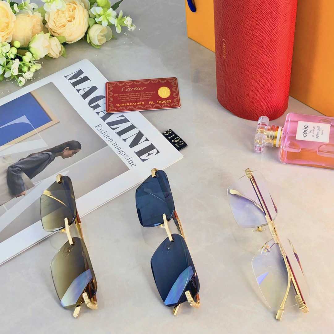 。。Cartie*男士超酷方形无框太阳眼镜网红复古斯文ins高级感渐变墨镜女