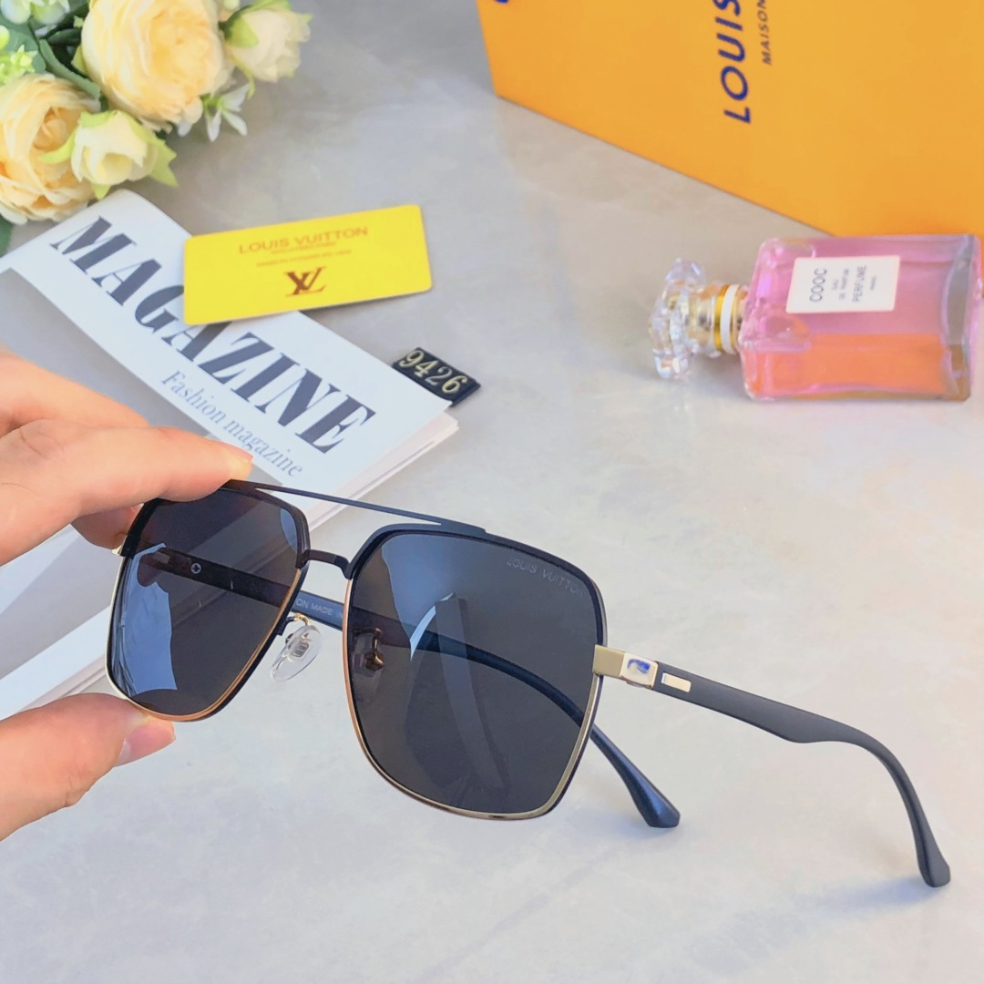 。。Louis vuitto*偏光太阳镜男生钓鱼开车眼镜个性双梁金属墨镜时尚百搭修脸
