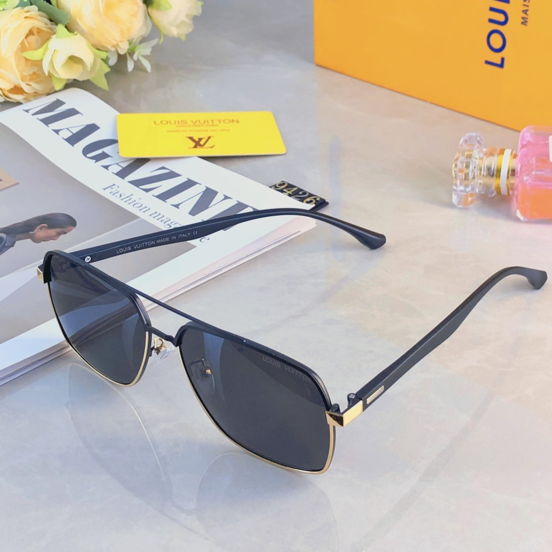 。。Louis vuitto*偏光太阳镜男生钓鱼开车眼镜个性双梁金属墨镜时尚百搭修脸