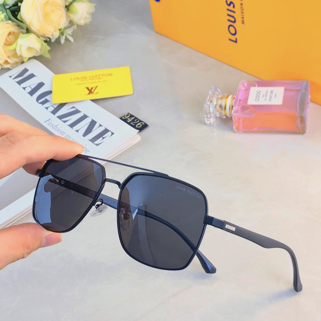 。。Louis vuitto*偏光太阳镜男生钓鱼开车眼镜个性双梁金属墨镜时尚百搭修脸