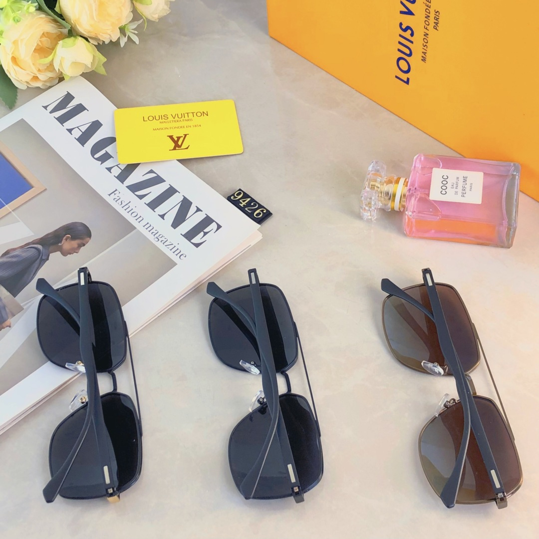 。。Louis vuitto*偏光太阳镜男生钓鱼开车眼镜个性双梁金属墨镜时尚百搭修脸