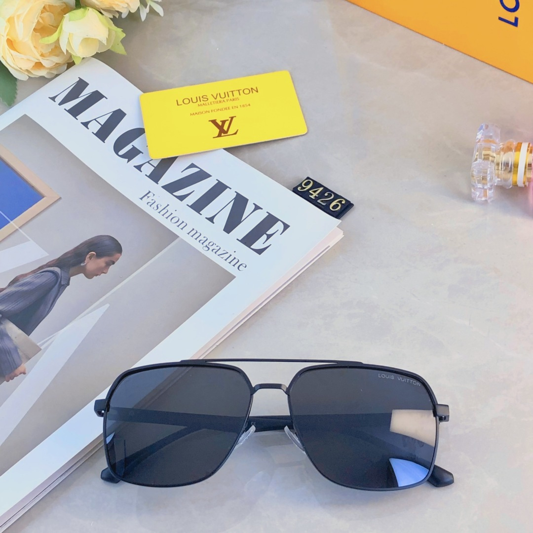 。。Louis vuitto*偏光太阳镜男生钓鱼开车眼镜个性双梁金属墨镜时尚百搭修脸