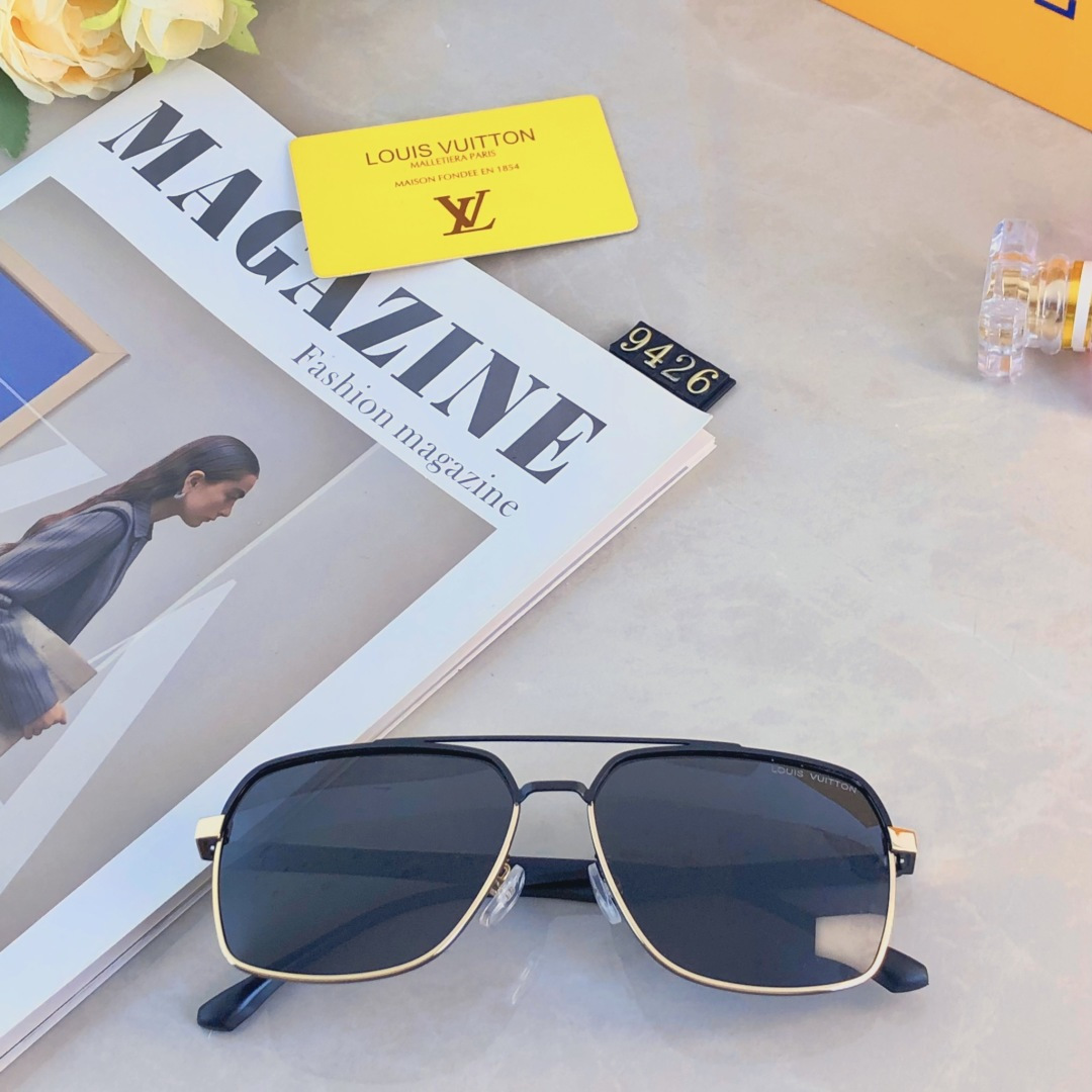 。。Louis vuitto*偏光太阳镜男生钓鱼开车眼镜个性双梁金属墨镜时尚百搭修脸