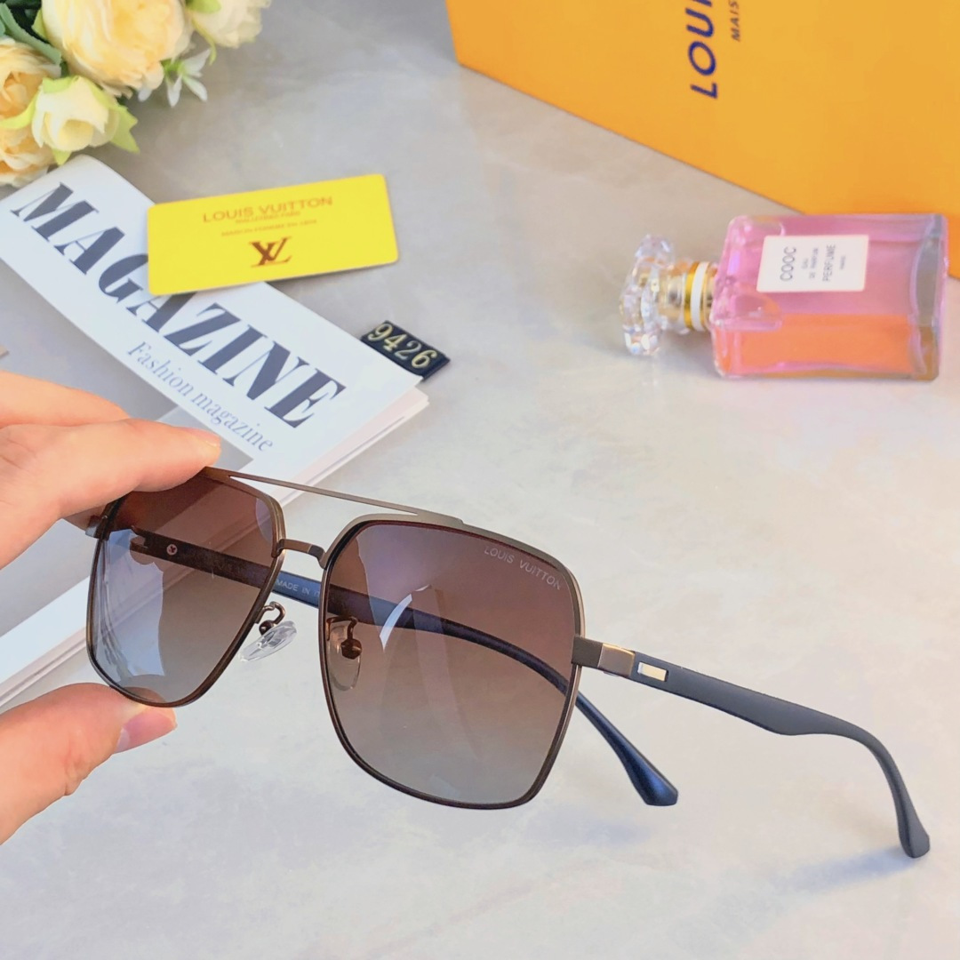 。。Louis vuitto*偏光太阳镜男生钓鱼开车眼镜个性双梁金属墨镜时尚百搭修脸