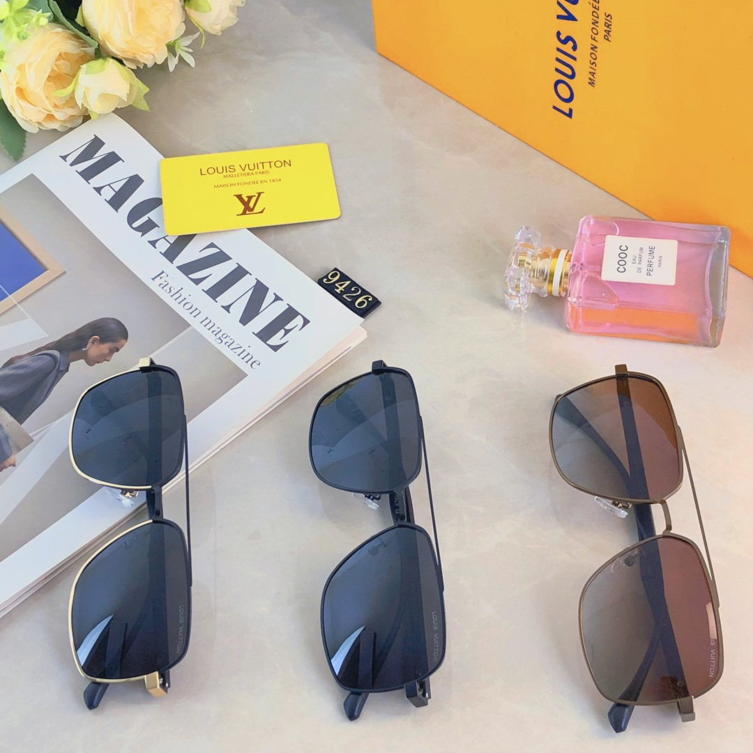 。。Louis vuitto*偏光太阳镜男生钓鱼开车眼镜个性双梁金属墨镜时尚百搭修脸